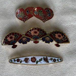 3 Barrettes Metal and Enamel Goldtone
